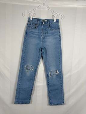 Levi's Wedgie Fit Straight High Rise Distressed Knee Button Fly Jeans Size 26